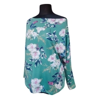 Zielona bluzka z rękawem 3/4 kimono - wzór białe kwiaty